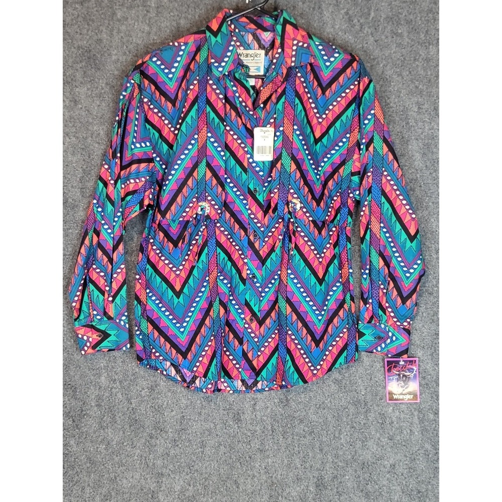 Vintage Wrangler Tscitah Western Shirt Chevron Print Colorful Men Sz M Work NWT